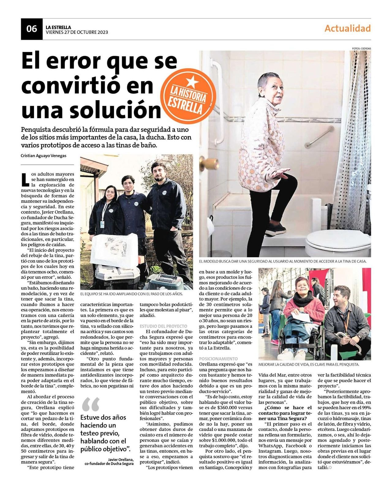 Reportaje del Diario La Estrella de Concepción sobre Ducha Segura®